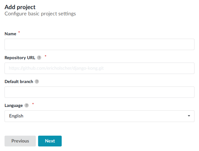 Specify your project and repository configuration.