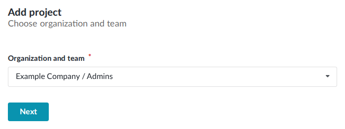 Select an organization team to create the project in.