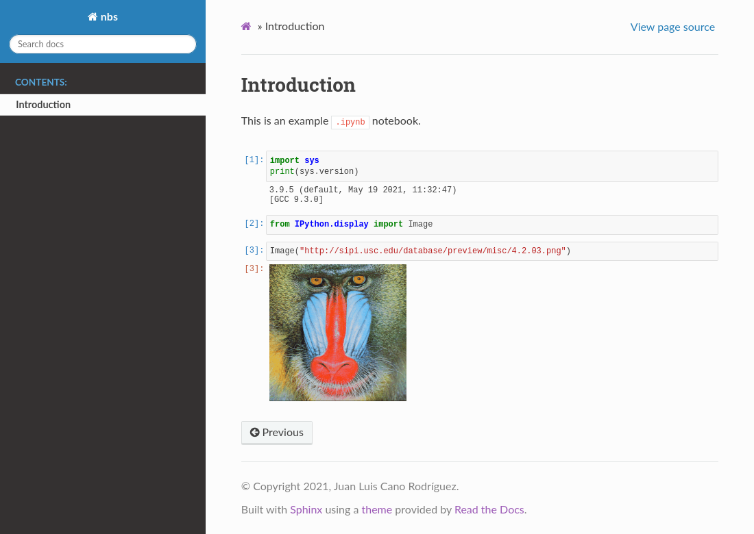 Example Jupyter notebook rendered on HTML by nbsphinx